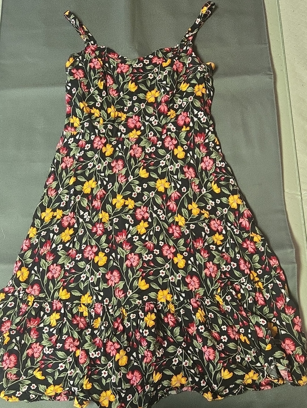 Old Navy Black Floral Smocked Cami with Pink and Yellow Flowers